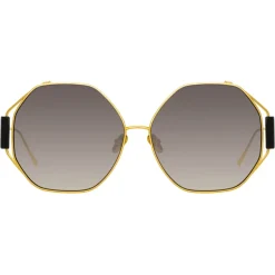 Linda Farrow - Marie Oversized Sunglasses in Yellow Gold Grey - LFL1089C1SUN - Linda Farrow Eyewear - Avvenice