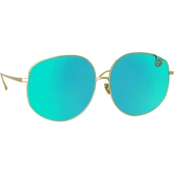 Linda Farrow - Marisa Oversized Sunglasses in Light Gold Blue - LFL1056C6SUN - Linda Farrow Eyewear - Avvenice