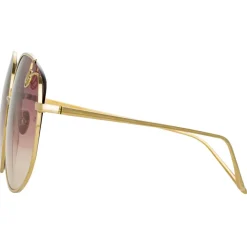 Linda Farrow - Marisa Oversized Sunglasses in Light Gold Burgundy - LFL1056C3SUN - Linda Farrow Eyewear - Avvenice
