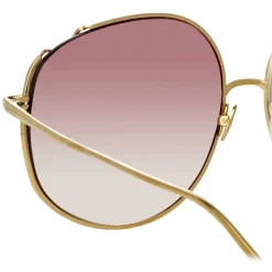 Linda Farrow - Marisa Oversized Sunglasses in Light Gold Burgundy - LFL1056C3SUN - Linda Farrow Eyewear - Avvenice