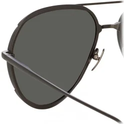 Linda Farrow - Matisse Aviator Sunglasses in Nickel - LFL1207C4SUN - Linda Farrow Eyewear - Avvenice