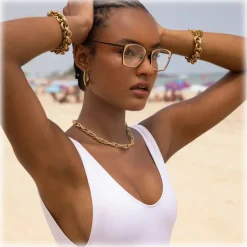 Linda Farrow - Milo Square Optical Glasses in Nickel Rose Gold - LFL1338C6OPT - Linda Farrow Eyewear - Avvenice