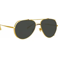 Linda Farrow - Newman Aviator Sunglasses in Yellow Gold - LFL1039C9SUN - Linda Farrow Eyewear - Avvenice