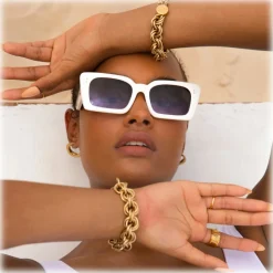 Linda Farrow - Nieve Rectangular Sunglasses in White - LFL1297C7SUN - Linda Farrow Eyewear - Avvenice