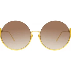 Linda Farrow - Olivia Round Sunglasses in Yellow Gold - LFL1006C1SUN - Linda Farrow Eyewear - Avvenice