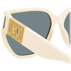 Linda Farrow - Sabine Oversized Sunglasses in Cream - LFL1298C3SUN - Linda Farrow Eyewear - Avvenice