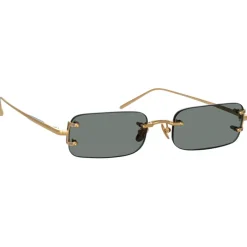 Linda Farrow - Taylor Rectangular Sunglasses in Yellow Gold Green - LFL1131C9SUN - Linda Farrow Eyewear - Avvenice