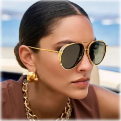 Linda Farrow - Torino Aviator Sunglasses in Yellow Gold - LFL1360C2SUN - Linda Farrow Eyewear - Avvenice