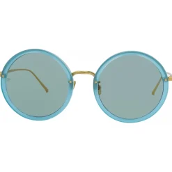 Linda Farrow - Tracy Round Sunglasses in Milky Blue - LFL239C60SUN - Linda Farrow Eyewear - Avvenice