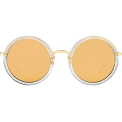 Linda Farrow - Tracy Round Sunglasses in Clear Brown - LFL239C30SUN - Linda Farrow Eyewear - Avvenice