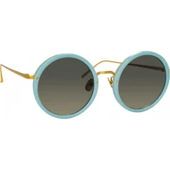 Linda Farrow - Tracy Round Sunglasses in Porcelain Blue - LFL239C70SUN - Linda Farrow Eyewear - Avvenice