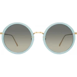 Linda Farrow - Tracy Round Sunglasses in Porcelain Blue - LFL239C70SUN - Linda Farrow Eyewear - Avvenice
