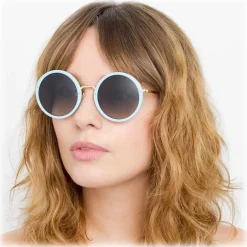 Linda Farrow - Tracy Round Sunglasses in Porcelain Blue - LFL239C70SUN - Linda Farrow Eyewear - Avvenice