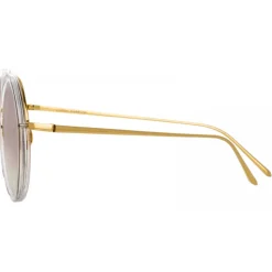 Linda Farrow - Tracy Round Sunglasses in Clear Gold - LFL239C86SUN - Linda Farrow Eyewear - Avvenice