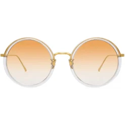 Linda Farrow - Tracy Round Sunglasses in Clear Gold - LFL239C86SUN - Linda Farrow Eyewear - Avvenice