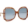 Linda Farrow - Valentina Squared Sunglasses in Horn - LFL1173C3SUN - Linda Farrow Eyewear - Avvenice