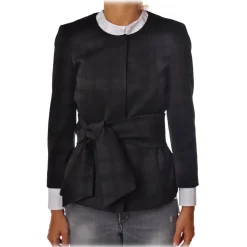 Liu Jo - Collarless Jacket with Sash - Black - Jacket - Made in Italy - Luxury Exclusive Collection - Avvenice