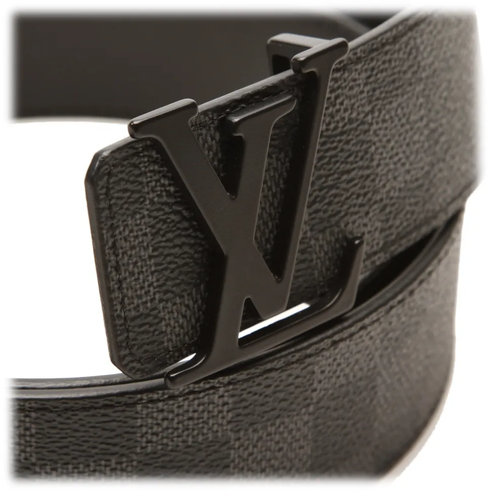 Louis Vuitton Vintage - Damier Graphie Initiales Belt - Black Gray - Leather Belt - Luxury High Quality - Avvenice