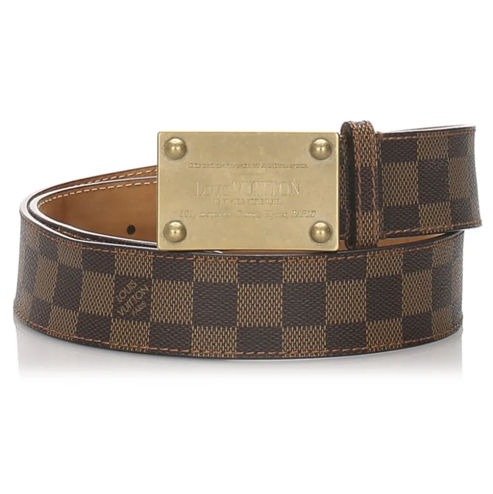 Louis Vuitton Vintage - Damier Ebene Inventeur Belt - Brown Gold - Leather Belt - Luxury High Quality - Avvenice