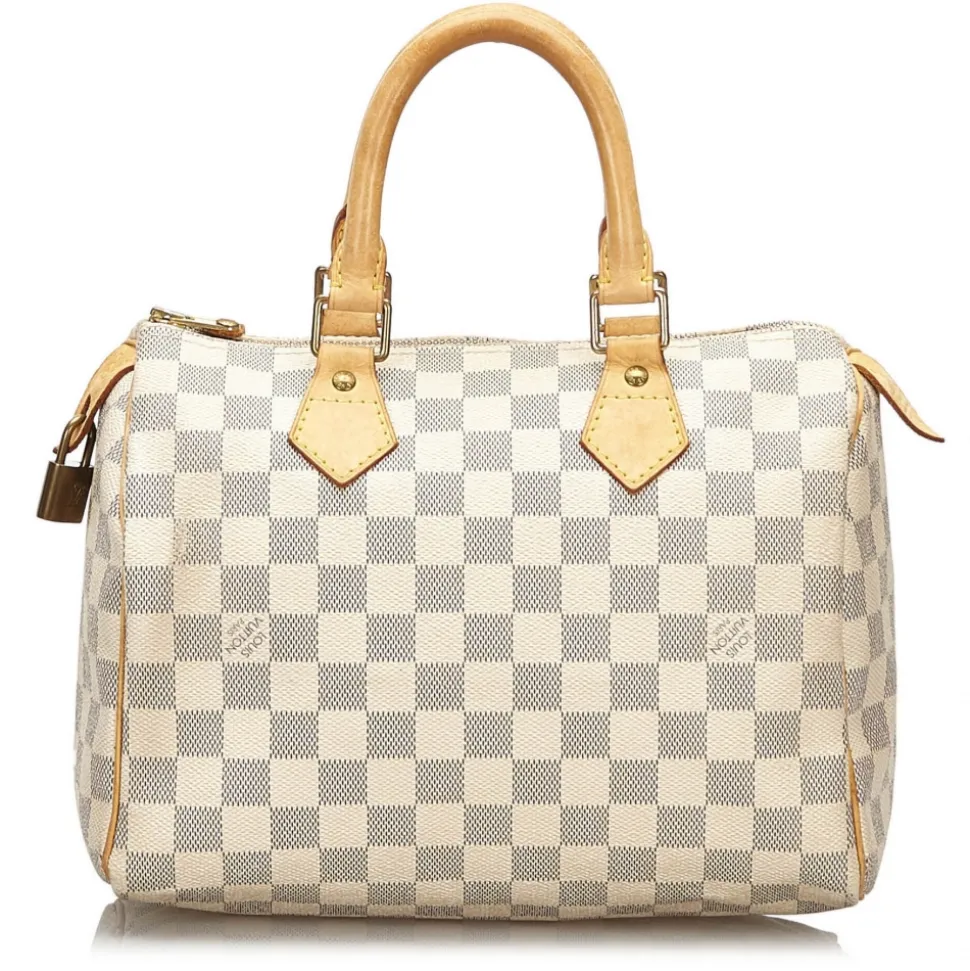 Louis Vuitton Vintage - Damier Azur Speedy 25 Bag - White - Damier Canvas and Vachetta Leather Handbag - Luxury High Quality - Avvenice