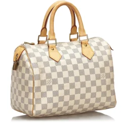 Louis Vuitton Vintage - Damier Azur Speedy 25 Bag - White - Damier Canvas and Vachetta Leather Handbag - Luxury High Quality - Avvenice