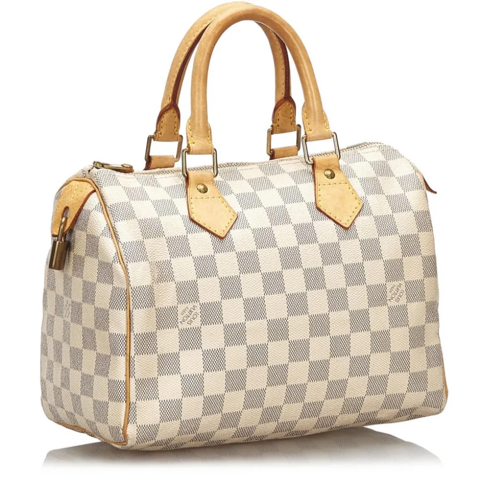 Louis Vuitton Vintage - Damier Azur Speedy 25 Bag - White - Damier Canvas and Vachetta Leather Handbag - Luxury High Quality - Avvenice