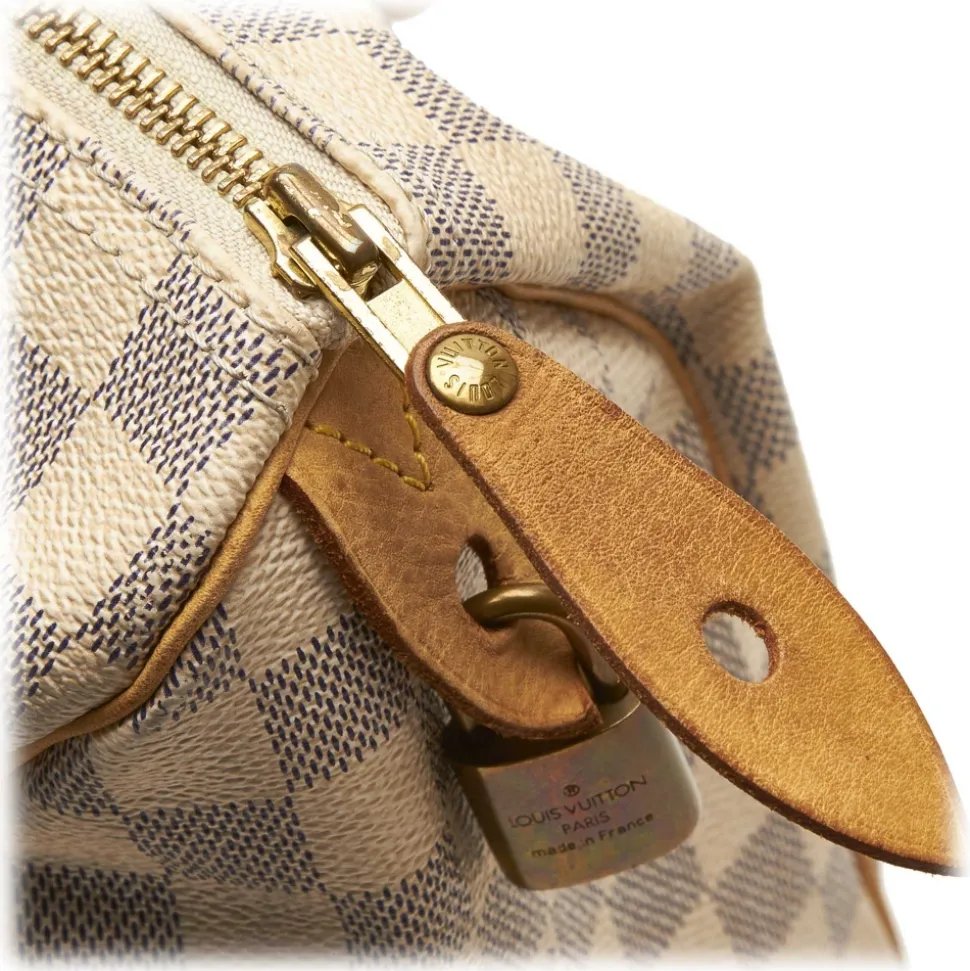 Louis Vuitton Vintage - Damier Azur Speedy 25 Bag - White - Damier Canvas and Vachetta Leather Handbag - Luxury High Quality - Avvenice