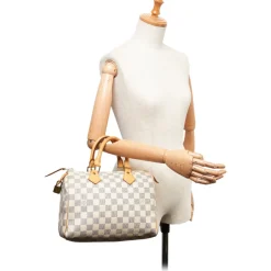 Louis Vuitton Vintage - Damier Azur Speedy 25 Bag - White - Damier Canvas and Vachetta Leather Handbag - Luxury High Quality - Avvenice
