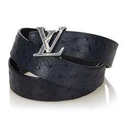 Louis Vuitton Vintage - Ostrich Leather Initiales Belt - Blue Navy - Leather Belt - Luxury High Quality - Avvenice