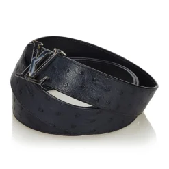 Louis Vuitton Vintage - Ostrich Leather Initiales Belt - Blue Navy - Leather Belt - Luxury High Quality - Avvenice