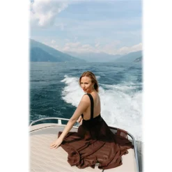 Miriam Tirinzoni - Tailored Black Swimsuit with Sequins and Orange Accents - Swimsuit - Luxury Exclusive Collection - Avvenice