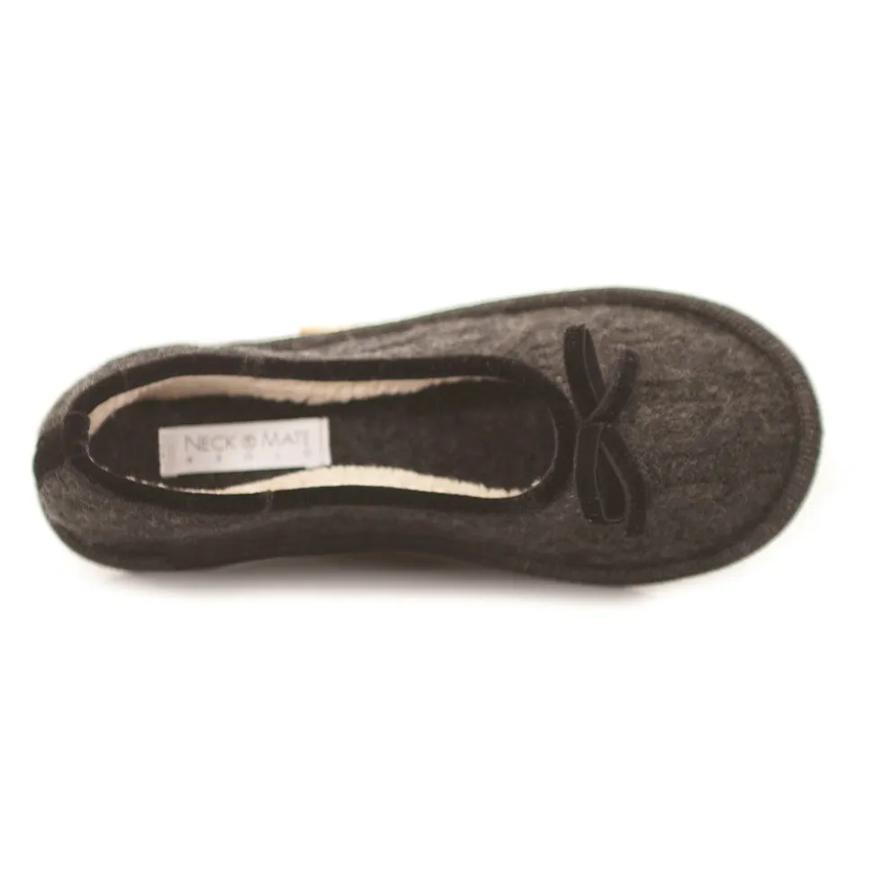 Neck Mate - Asolo - Artisan Woman Slippers - Ballerina in Wool Braided Cotta - Dark Gray - Avvenice