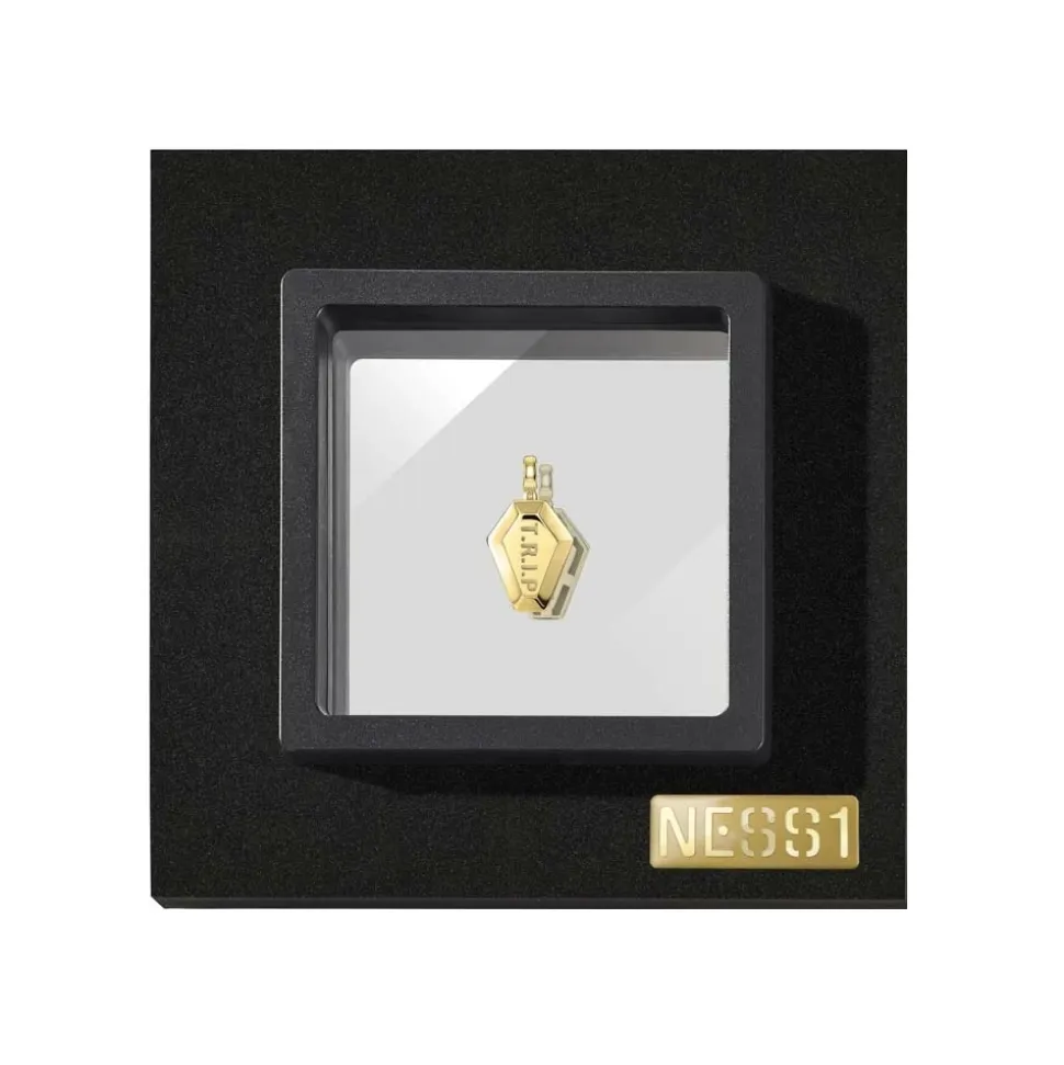 NESS1 - Pocket Coffin Necklace 18kt Yellow Gold and Diamond - Time Collection - Handcrafted Necklace - High Quality Luxury - Avvenice