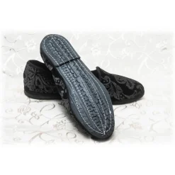 Nicolao Atelier - Furlana Slipper Silk Velvet - Black Silver Motifs Woman - Shoe - Made in Italy - Luxury Exclusive Collection - Avvenice