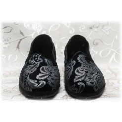 Nicolao Atelier - Furlana Slipper Silk Velvet - Black Silver Motifs Woman - Shoe - Made in Italy - Luxury Exclusive Collection - Avvenice