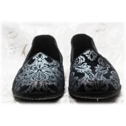 Nicolao Atelier - Furlana Slipper in Velvet - Black Damask Color Man - Shoe - Made in Italy - Luxury Exclusive Collection - Avvenice