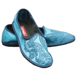 Nicolao Atelier - Furlana Slipper in Blue Silk Damask - Woman - Shoe - Made in Italy - Luxury Exclusive Collection - Avvenice