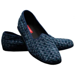 Nicolao Atelier - Furlana Slipper in Velvet - Blue Color Man - Shoe - Made in Italy - Luxury Exclusive Collection - Avvenice
