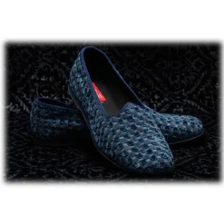 Nicolao Atelier - Furlana Slipper in Velvet - Blue Color Man - Shoe - Made in Italy - Luxury Exclusive Collection - Avvenice