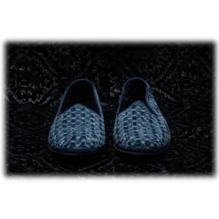 Nicolao Atelier - Furlana Slipper in Velvet - Blue Color Man - Shoe - Made in Italy - Luxury Exclusive Collection - Avvenice