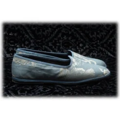 Nicolao Atelier - Furlana Slipper in Damask - Blue Color Woman - Shoe - Made in Italy - Luxury Exclusive Collection - Avvenice