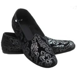 Nicolao Atelier - Furlana Velvet Slipper - Color Black Silver Damask Man - Shoe - Made in Italy - Luxury Exclusive Collection - Avvenice