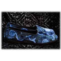 Nicolao Atelier - Furlana Slipper Venezia in Velvet and Damask - Blue Black - Shoe - Made in Italy - Luxury Exclusive Collection - Avvenice