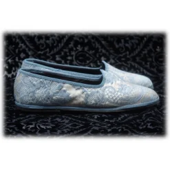 Nicolao Atelier - Furlana Slipper in Damask - Celeste Color Woman - Shoe - Made in Italy - Luxury Exclusive Collection - Avvenice