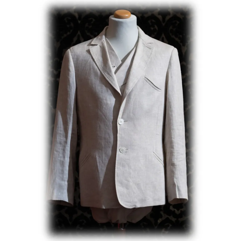 Nicolao Atelier - 30's Jacket and Vest - Ecru Linen Man - Jacket - Made in Italy - Luxury Exclusive Collection - Avvenice