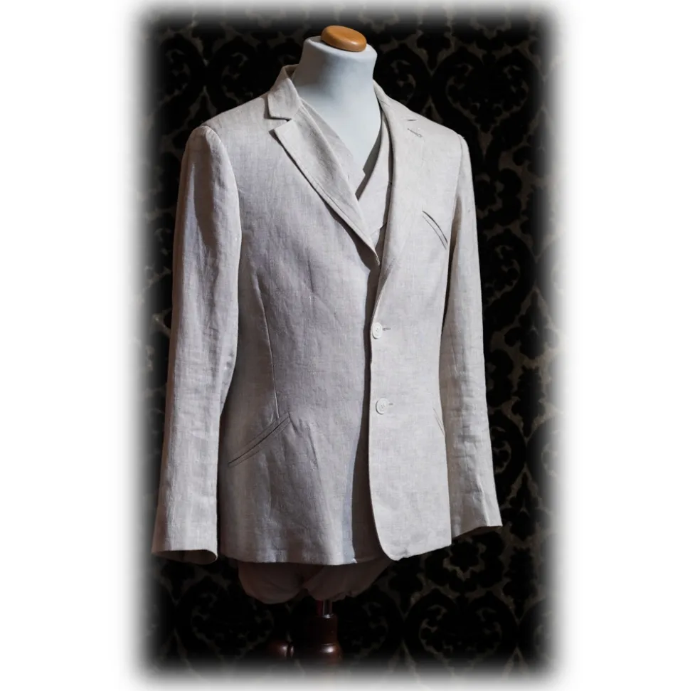 Nicolao Atelier - 30's Jacket and Vest - Ecru Linen Man - Jacket - Made in Italy - Luxury Exclusive Collection - Avvenice