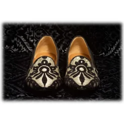 Nicolao Atelier - Silk Slipper Shoe - Black Color with Gold Pattern Woman - Shoe - Made in Italy - Luxury Exclusive Collection - Avvenice