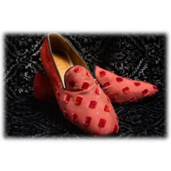 Nicolao Atelier - Silk Slipper Sock - Red with Red Velvet Check Pattern Man - Shoe - Made in Italy - Luxury Exclusive Collection - Avvenice