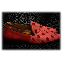 Nicolao Atelier - Silk Slipper Sock - Red with Red Velvet Check Pattern Man - Shoe - Made in Italy - Luxury Exclusive Collection - Avvenice