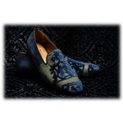 Nicolao Atelier - Silk Velvet Slipper Shoe - Blue Gold Man - Shoe - Made in Italy - Luxury Exclusive Collection - Avvenice